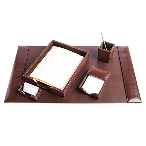 DACASSO Bonded Leather Desk Set - Luxury Leather Desk Pad & Desk Organization Essentials - Office Organization & Executive Desk Decor - (Dark Brown, 5 Piece)