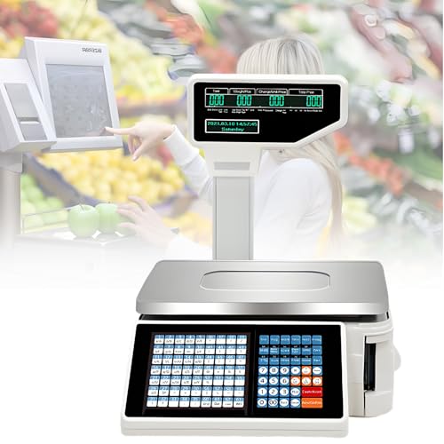 Ofyphth Digital Price Label Printing Scale, 30kg/66lbs Double Sided LCD Display, Computing Scale Thermal Printer Electronics Barcode Scale Cash Register, for Retail Store, Supermarket. PackageA