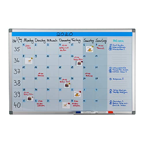 Relaxdays Magnetic Whiteboard, Weekly Planner, for Walls, Wipeable, Planning Pen Tray, Memo Board 60 x 90 cm, White, Iron, 60 x 90 x 5 cm