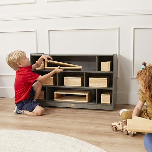 ECR4Kids Mobile Building Block Storage Cabinet, Medium, Classroom Furniture, Grey Wash