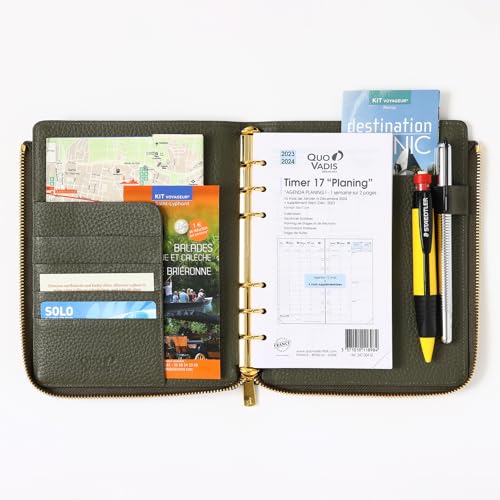 Quobadis Genuine Leather Notebook Cover [Bible Size/L Zip Cover] Timer 17 Tail Khaki QUOVADIS Timer17 qv936lz30kh