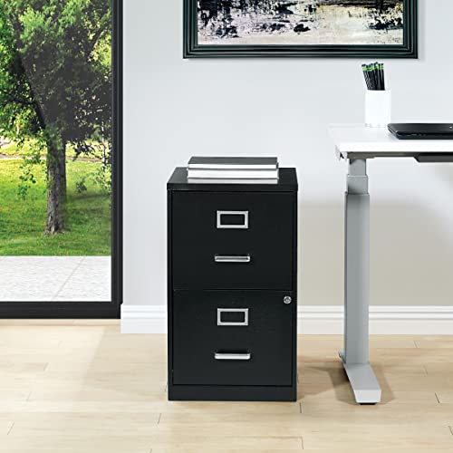 OSP Home Furnishings 2 Drawer Locking Metal File Cabinet, Black