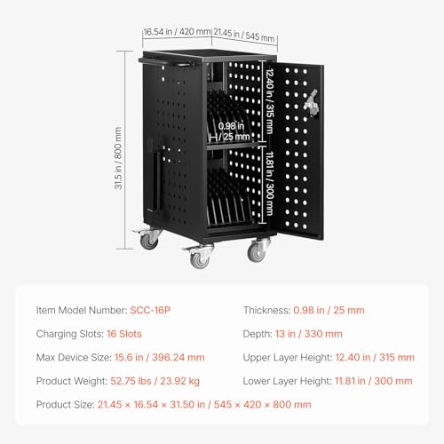VEVOR 16 Device Charging Station with Lock & Key, Mobile Charging Cart