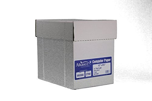 Alliance Continuous Computer Paper 12" x 8-1/2" Blank Left & Right Perforated 1-Part 92 Bright 20lb 2700 Sheets per Carton