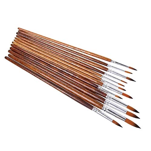 HBJWOV 12Pcs Artists Paint Brush Set Nylon Hair Acrylic Watercolor Round Pointed Tip