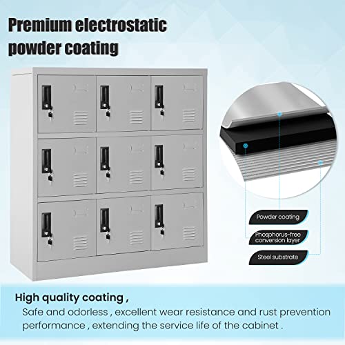 Greenvelly 9 Door Storage Locker for Employee, Metal Locker for Office, Gym, Shool, Lockable Black Steel Locker with Lock and Card Slot for Home,Garage