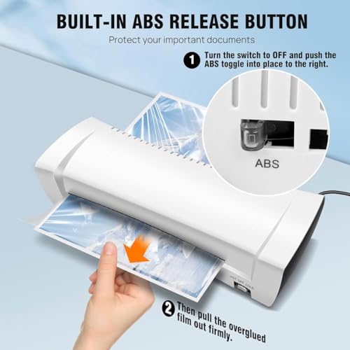 Thermal & Cold Laminating Laminate Machine,200W Laminator Machine with Hot and Cold Function,Abs Anti-Jam Button