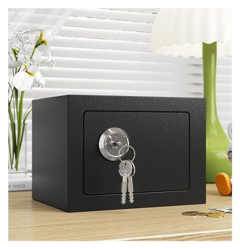 fireproof safe Home Small Safe Box with Mechanical Key Lock Money Cash Wall Mountable Safe for Bedroom Office Hotel(Black)