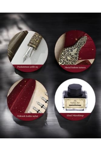 SODEF Calligraphy Set Vintage Divit Pen with Inkwell and Nib Set for Artists and Beginners - Burgundy