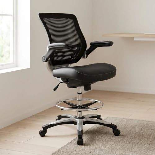 Furnifact Black Drafting Chair, Adjustable Armrest, Ergonomic Backrest, Durable Base, Modern Office and Studio Stool