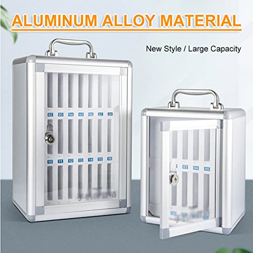 12/24/36/48/60 Slots Cell Phone Cabinet Silver Aluminum Alloy Pocket Chart Storage Locker Box w/Portable Handle, Key Lock & Handwritten Tags, Wall Mounted For Classroom, Office ( Size : 12 , Color : S
