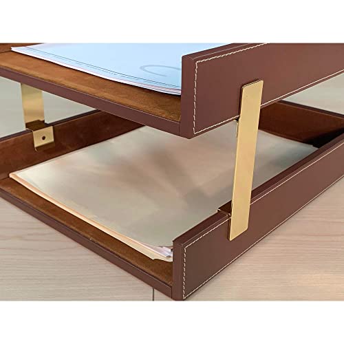 Dacasso Leather Double Letter Trays, Rustic Brown (A3220)