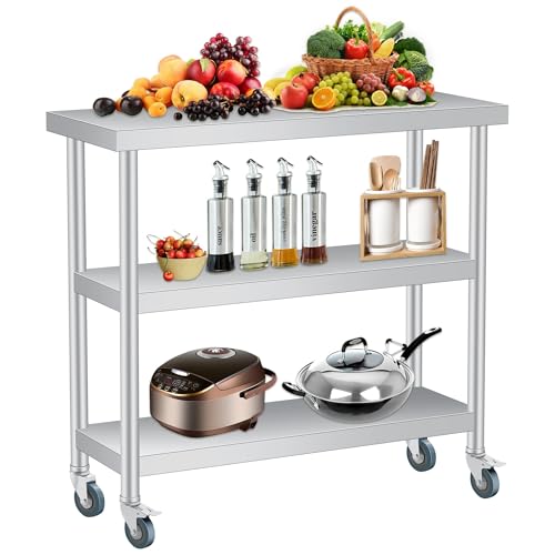 Stainless Steel Table 3-Tier, Commercial Kitchen Utility Workstation