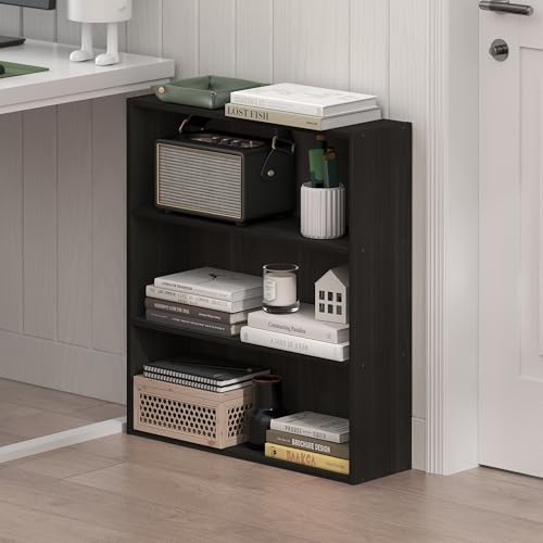 Furinno Basic Book Shelf, 3-Tier Bookshelf, Cube Storage Organizer Bookcase with Open Shelf, 7 x 24 x 26, for Living Room, Bedroom, Home Office, Espresso