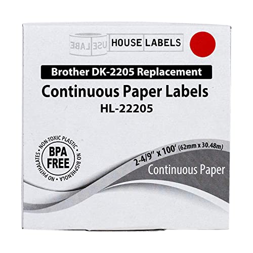 HouseLabels Compatible with Brother DK-2205, Red, 2-4/9" x 100'