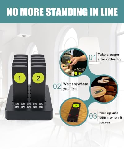 Wireless Restaurant Pager System Buzzers for Restaurant 10 Pagers