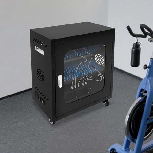 MELONGKAYLON 20-Device Charging Cabinet and Station for Laptops/Tablets/Chromebooks, Lockable Wall-Mount Or Tabletop Steel Storage with Cable Management, Fits Up to 8" Devices, Black (40-Device)