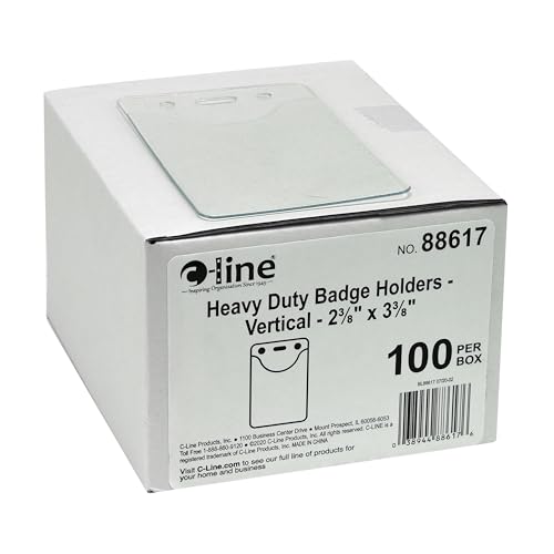 C-Line Vertical Vinyl Badge Holders, 2.38 x 3.38, Clear, 100/Pack (88617)