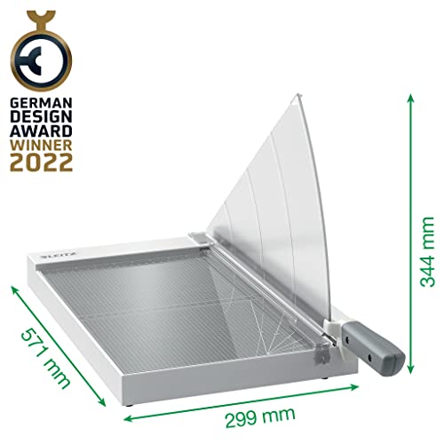 Leitz Precision Office Paper Cutter A4+, Guillotine, Cuts 15 Sheets, 381mm Cut Length, Precision Steel Blade, Premium Glass Base with Edge Glow & Blade Guard, 90210000