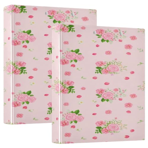 Xpdkjwd Rose Theme 3 Ring Binder Can Hold 200 Letter Size Binders, Suitable for Home, Office, Dormitory, 2Pcs