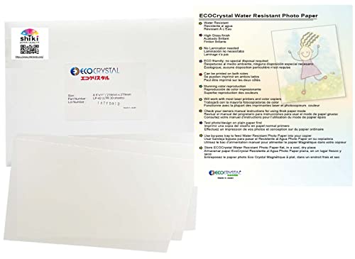 SHIKI Eco Crystal Water Resistant Laser Printer Copier Paper (without the need for laminating after printing) 30 Sheets (LTR) Made in Japan