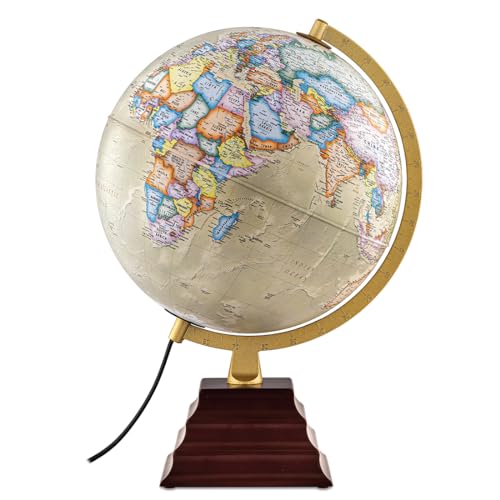 Waypoint Geographic Peninsula Plus Illuminated Globe, 12" Antique Ocean-Style, Up-to-Date Light-Up Globe for Home and Office Decor, 19.5“ H x 13.5“ W x 12“ D