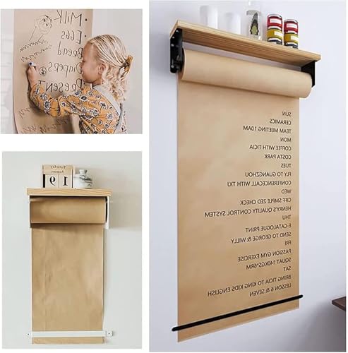 LNNW Kraft Paper Dispenser Kraft Paper Display Holder Memo Board Wall Mounted, for Daily Menu/Grocery List/Kids Drawing Decorative Message Boards for Wall(70cm/27.5in Wide)