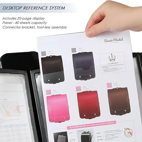 NUHSLF Desk Reference Organizer - Adjustable Desk Flip File Holder, 20 Display Pockets, 40 Sheet Capacity, Wall Mount Reference Organizer, for Office Display and Storage A4 Docu