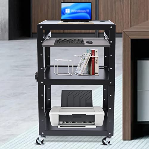 banborba Mobile Utility AV Cart, 4-Tier Rolling Presentation and Media Cart on Wheels, Rolling Projector Cart, Rolling Standing Desk Stand Up Desk with Height Adjustable Shelf & Pullout Keyboard Tray