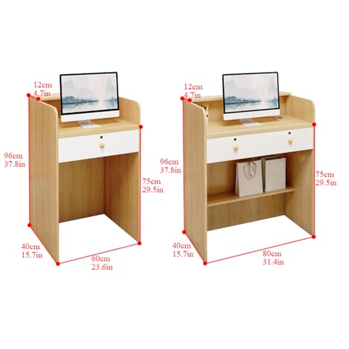 Small Reception Desk, Checkout Counter with Led Lights and Lockable Drawer, Portable Podium Stand, Front Desk Reception Room Table for Checkout Office, Beauty Salon, Lobby