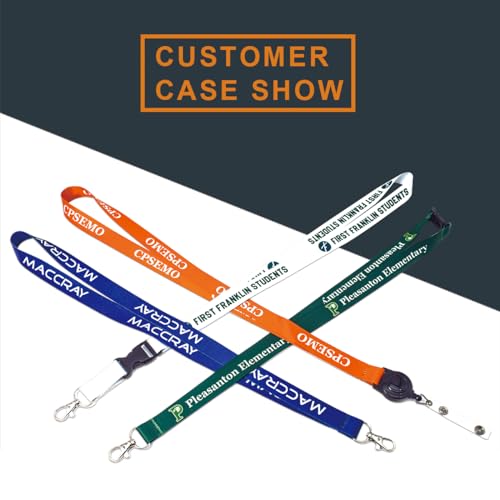 CTZD 200 Pack Custom Lanyards Personalized ID Badge Neck Strap Print Logo Text, Multiple Clips for Office School Even