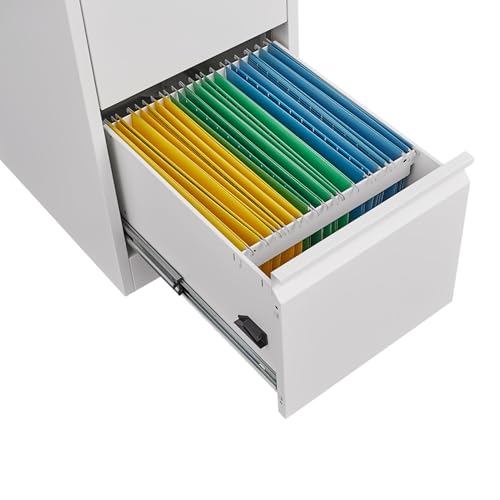 FinerFurnis 3 Drawer Filing Cabinet Metal Vertical Filing Cabinet with Lock for Home Office Heavy Duty File Storage Cabinet Compatible with Letter Legal A4 F4 Size Files