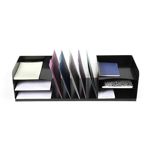 Huron Countertop File Binder Organizer Storage, Combination Vertical 5/Horizontal 6 Slot Letter Tray, Black Steel