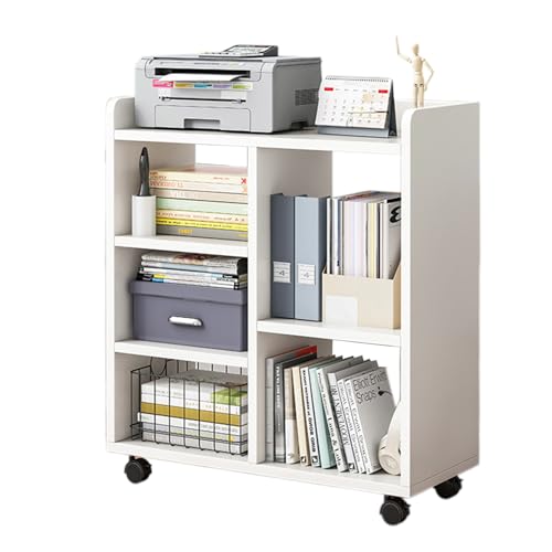 cadciehe Wood File Cabinet, 3 Drawer Mobile Lateral Filing Cabinet On Wheels, Printer Stand with Open Storage Shelves for Home Office Open File Storage Shelf White