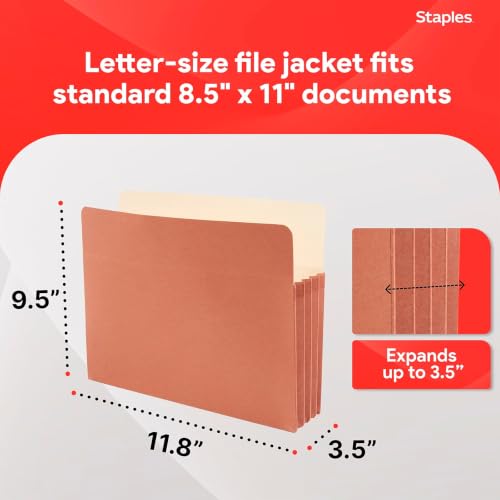 Staples Reinforced File Pockets, Letter Size, 3.5 In Expansion, 25/Pk