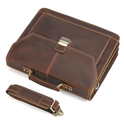 Messenger Bag for Men Vintage Leather Briefcase Laptop Shoulder Bag Unisex Crossbody Messenger Satchel for Office(Dark Brown)