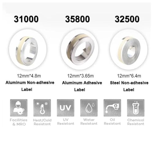 NTKYUTRT 10Rolls 32500 35800 31000 12mm Metal Tape Non-Adhesive/Adhesive Stainless Steel/Aluminum 3D Embossing Tape for DYMO Rhino M1011(31000)