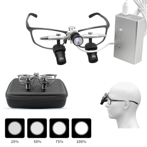 Shogoody 4 X Ergo Loupes 5W LED Light Ergonomic Binocular Magnifier 350-450mm High Brightness Adjustable