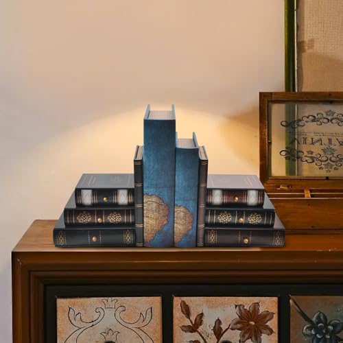 Vintage Wooden Bookends with Drawers – Decorative False Book Shelf Organizer for Home, Office, or Library (311)
