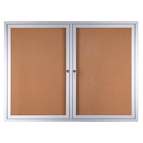 WorkPro® Enclosed Double-Door Cork Bulletin Board, 36" x 48", Aluminum Frame with Silver Finish