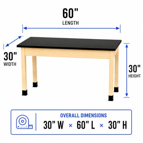 Learniture by Diversified Woodcrafts Science Lab Table, Chemical-Resistant Laboratory Table with Black High-Pressure Laminate Top, Solid Maple Legs, STEM Classroom, Science Lab & Workshop Furniture