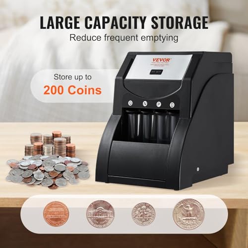 VEVOR Coin Sorter, Sorter and Wrapper Machine with 4 Large Coin Tubes