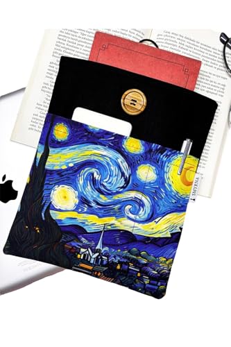 Book Cover/Book Bag - Starry Night Van Gogh Design, Black - Protective Sleeve for Novels and E-Readers