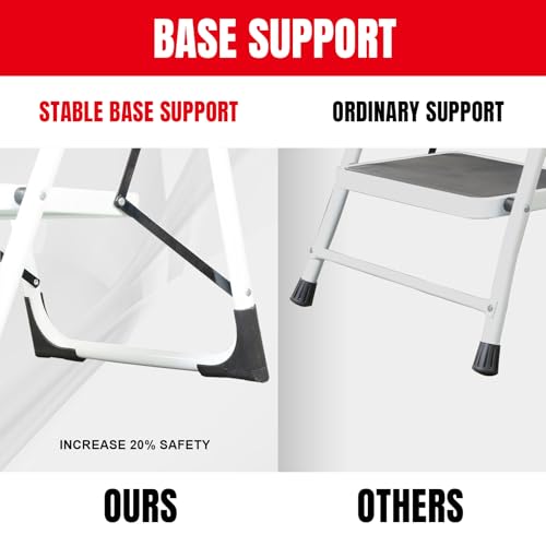 Big RED 3 Step Ladder, Folding Step Stool with Anti-Slip Pedal, Step Ladder 3 Step Folding with Padded Handle for Kitchen, Household, Offices. 400 lb Capacity