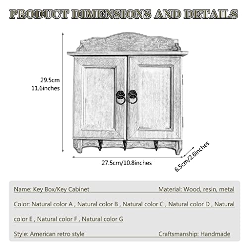 YTUdfhGDJ Key Storage Cabinet, American Retro Style Wall-Mounted Key Cabinet(Natural Color a)