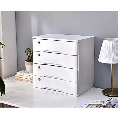 ARGENTFLUX Desktop Storage Box with Drawers-1/2/3/4 Tier with Lock Flat File Cabinet Storage,Wooden File Cabinet(A,4 Drawers)