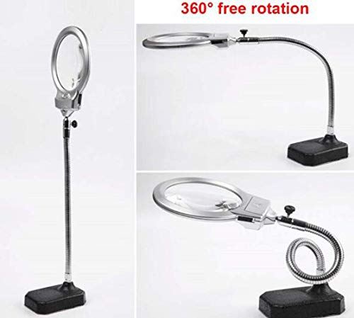 Magnifier, Desktop Magnifier Lamp with Led Light Led Magnifying Lamp Folding Magnifying Glass Desktop Lamp 2.25x 5X Magnification Adjustable Swivel Arm for Desk Workbench Task Craft