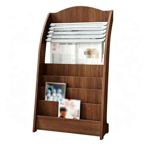 YKHTBDL Wooden Magazine Rack, Floor Standing Brochure, Curved Newspaper Display Rack for Office, Clinic, Retail Store, Waiting Room, Reception Area and Home