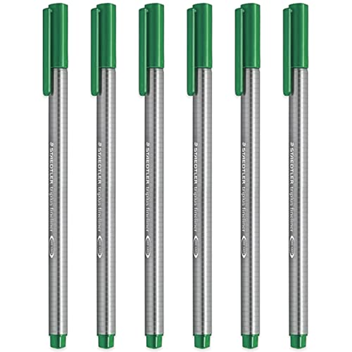 STAEDTLER 334 Triplus Fineliner Superfine Point Pens - 0.3mm - Green - Pack of 6
