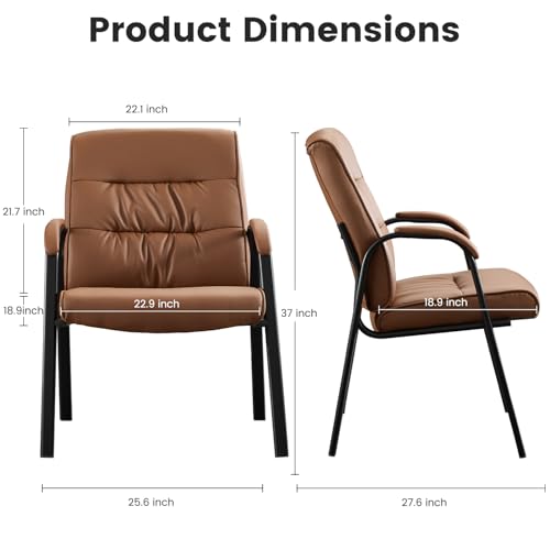 BoisKom Big&Wide Office Guest Reception Chair Set of 2, Conference Room Chairs Waiting Room Chairs 2 Pack, Modern Leather Office Desk Chair No Wheels(Brown)